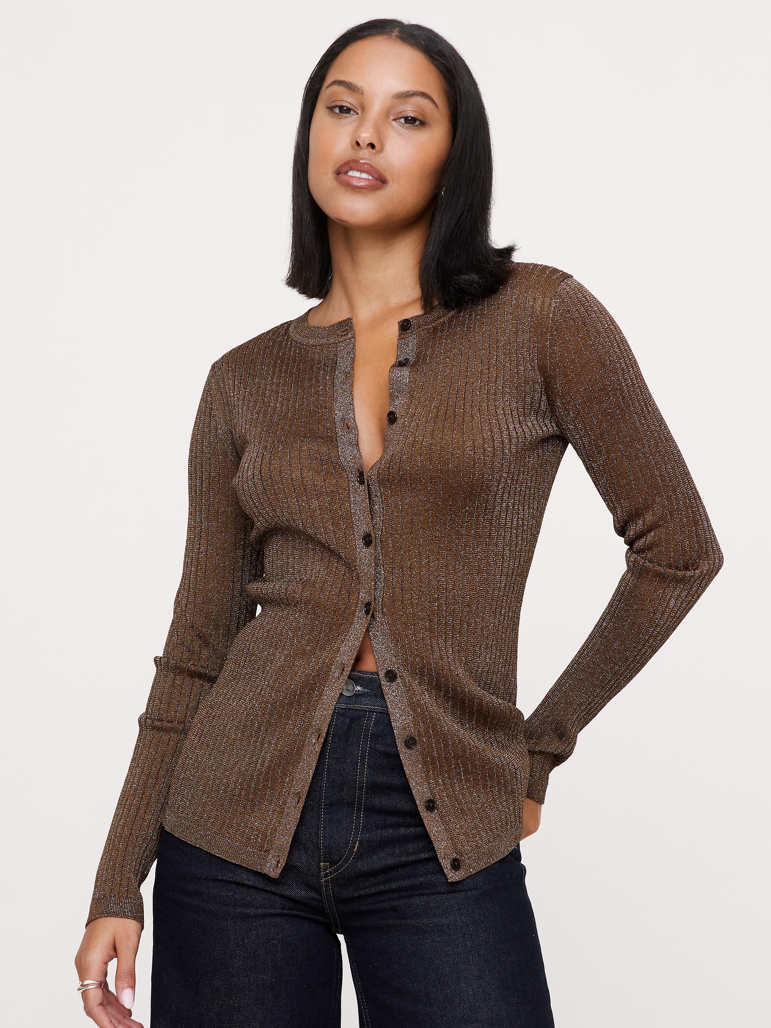 Metallic Cardigan Sweater - Bronze