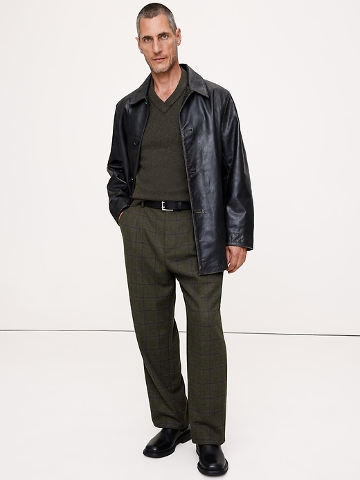 Straight Flannel Pleated Dress Pant