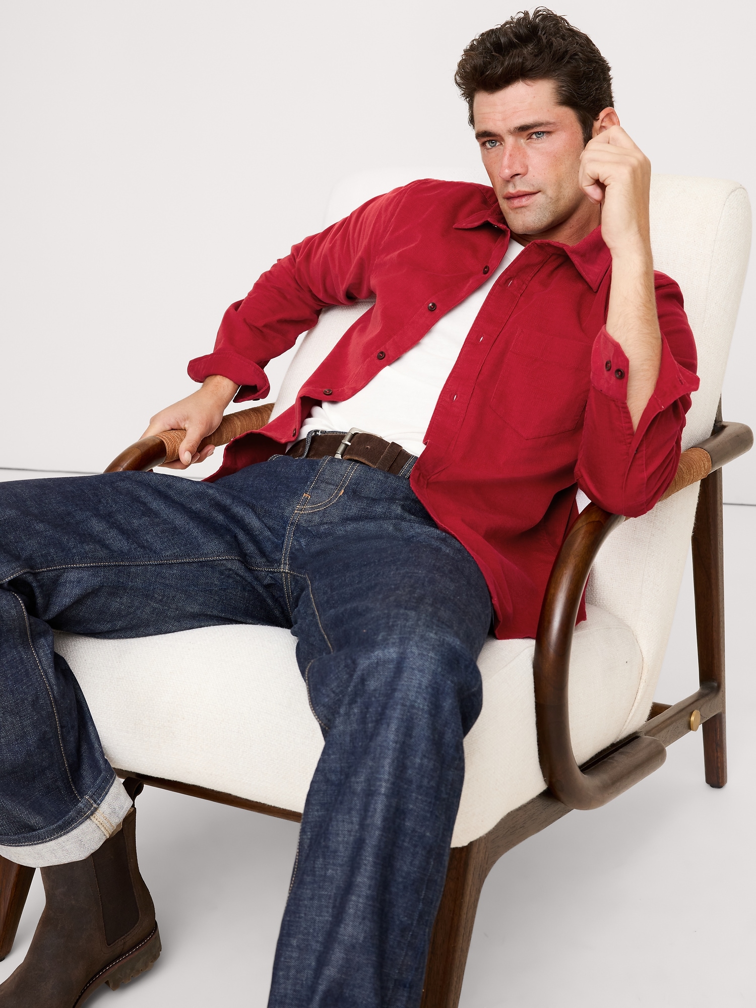 Standard-Fit Corduroy Shirt - Red