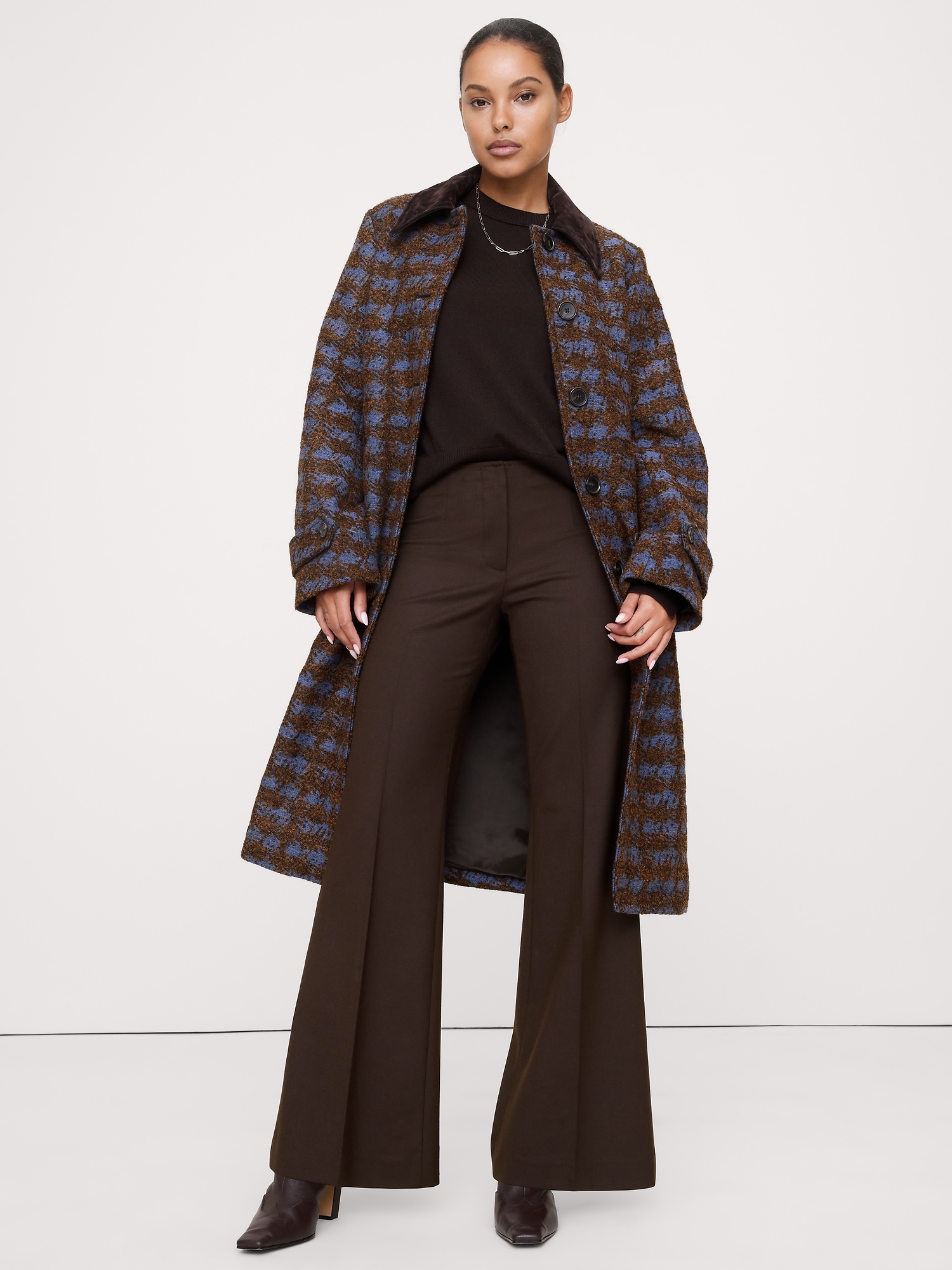 Mid-Rise Flare Stretch Wool-Blend Pant - Double Chocolate Brown