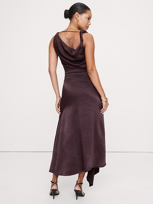 Hammered Satin Twist-Shoulder Dress