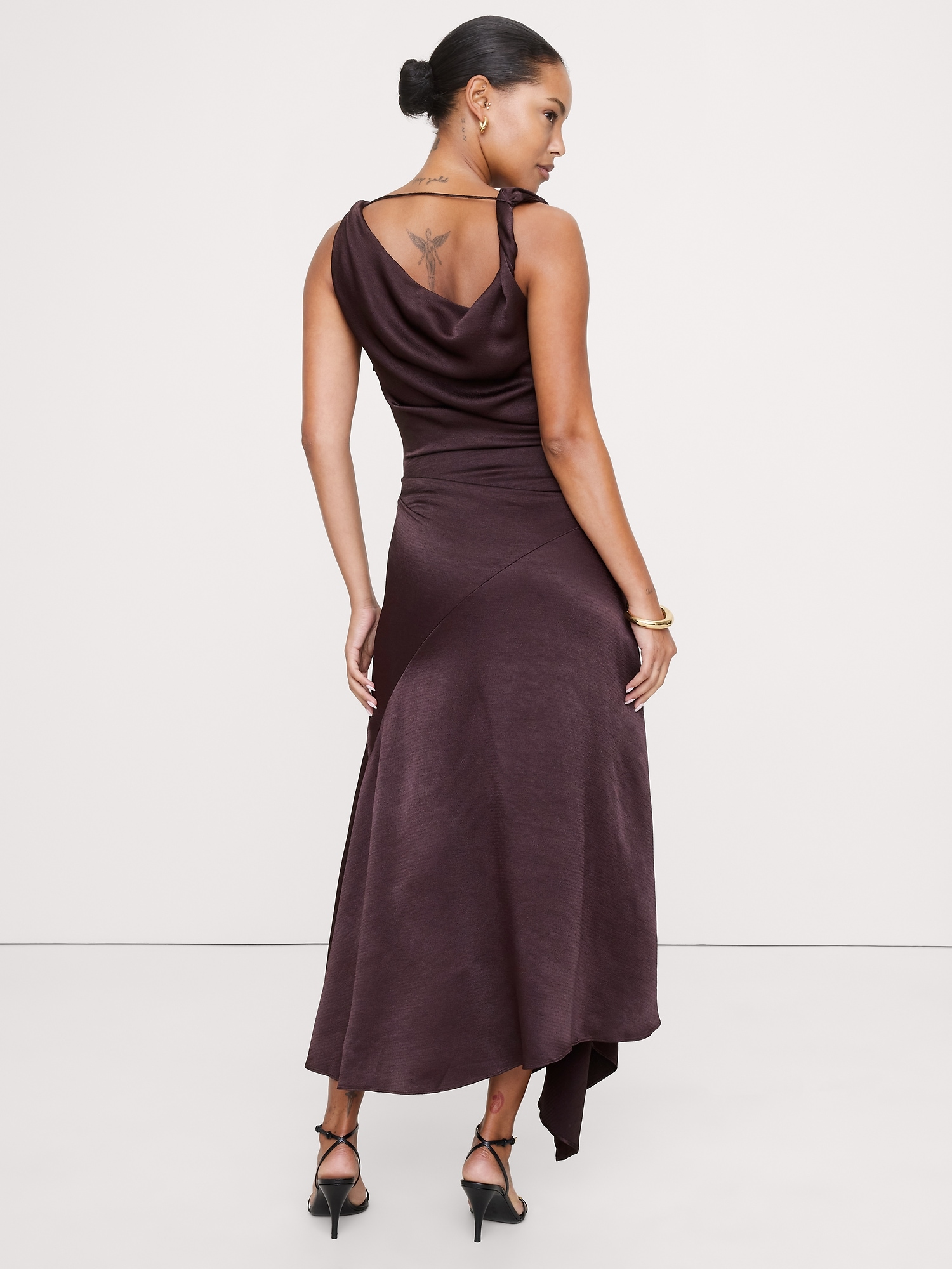Image number 2 showing, Hammered Satin Twist-Shoulder Dress