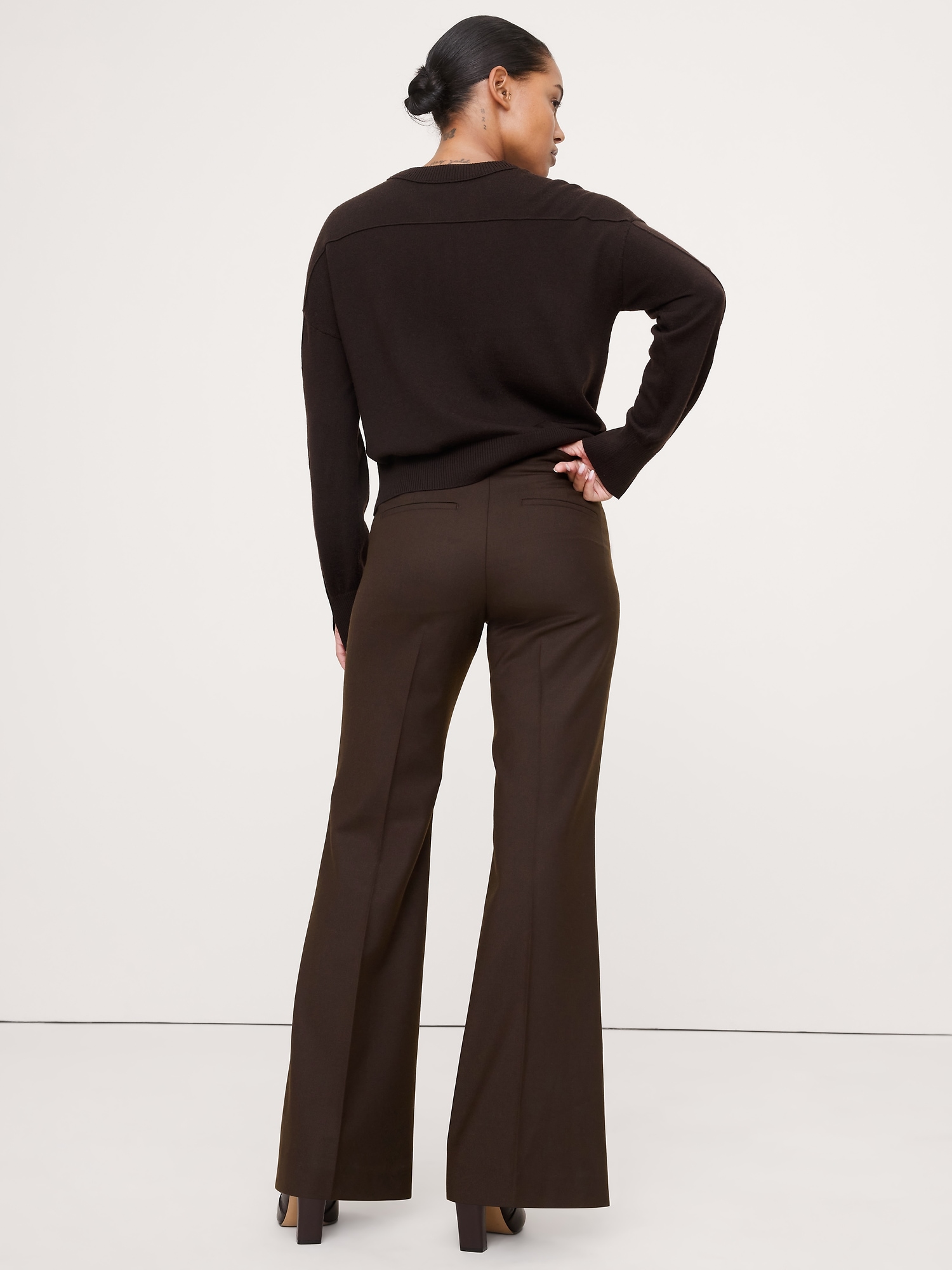 Image number 3 showing, Mid-Rise Flare Stretch Wool-Blend Pant