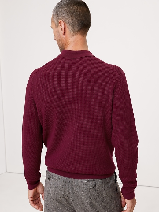 Merino Waffle-Knit Sweater Polo