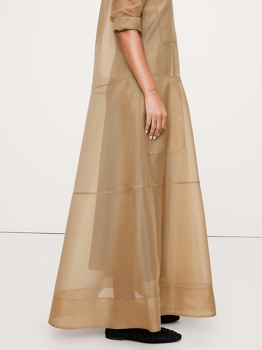 fitted lace wedding dress Hanh One Shoulder Mesh Maxi Dress - Tan