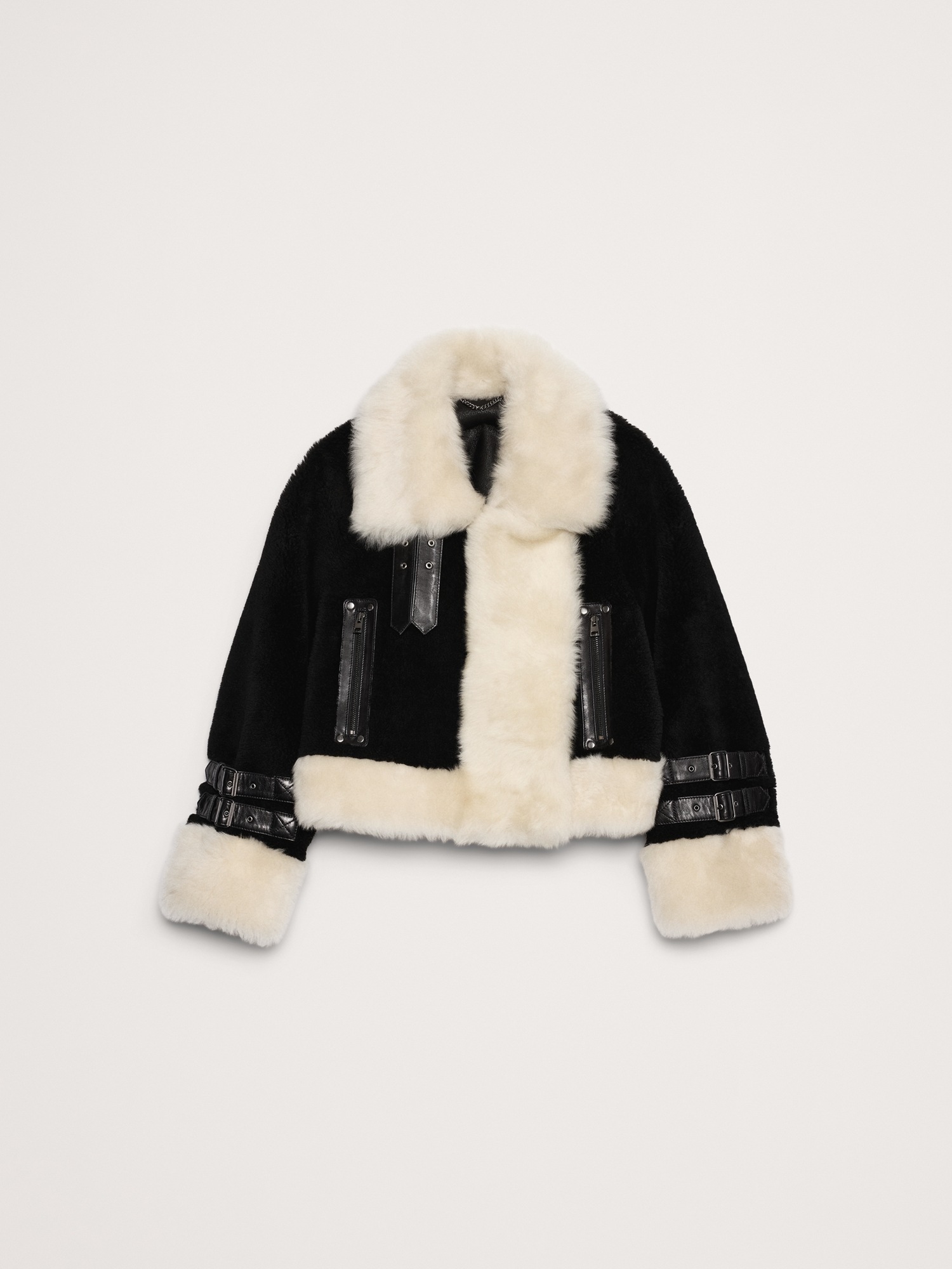 Женская куртка Banana Republic Shearling, цвет: Чёрный / Белый — фото 4