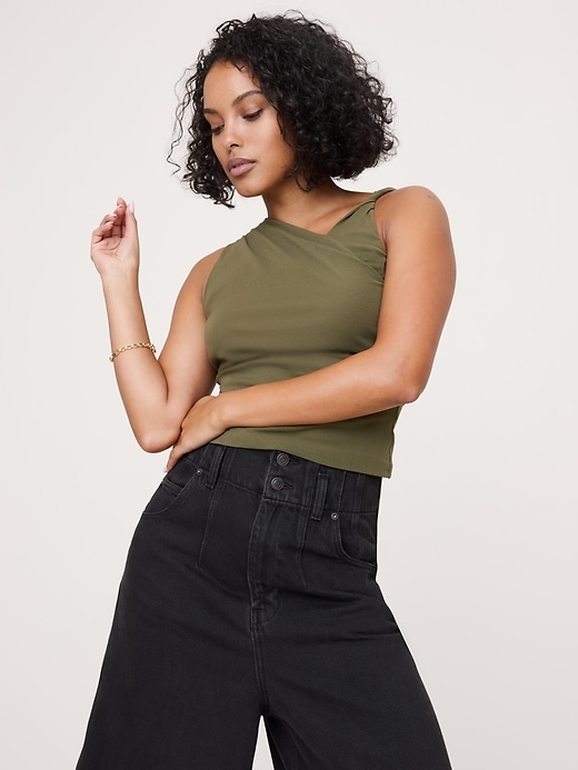 Mesh Twisted-Shoulder Top