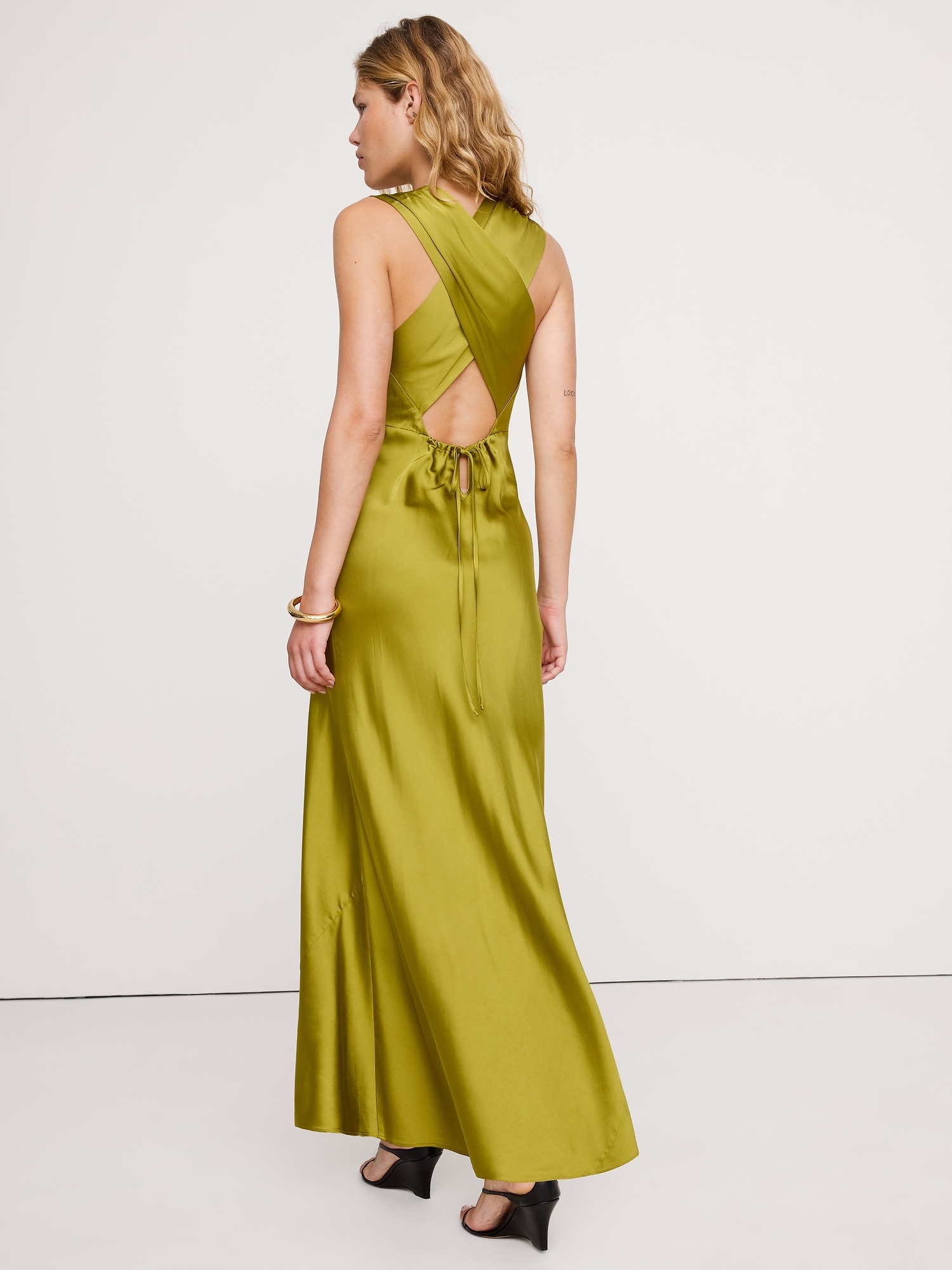 Image number 3 showing, Stretch-Satin Cross-Back Maxi Dress