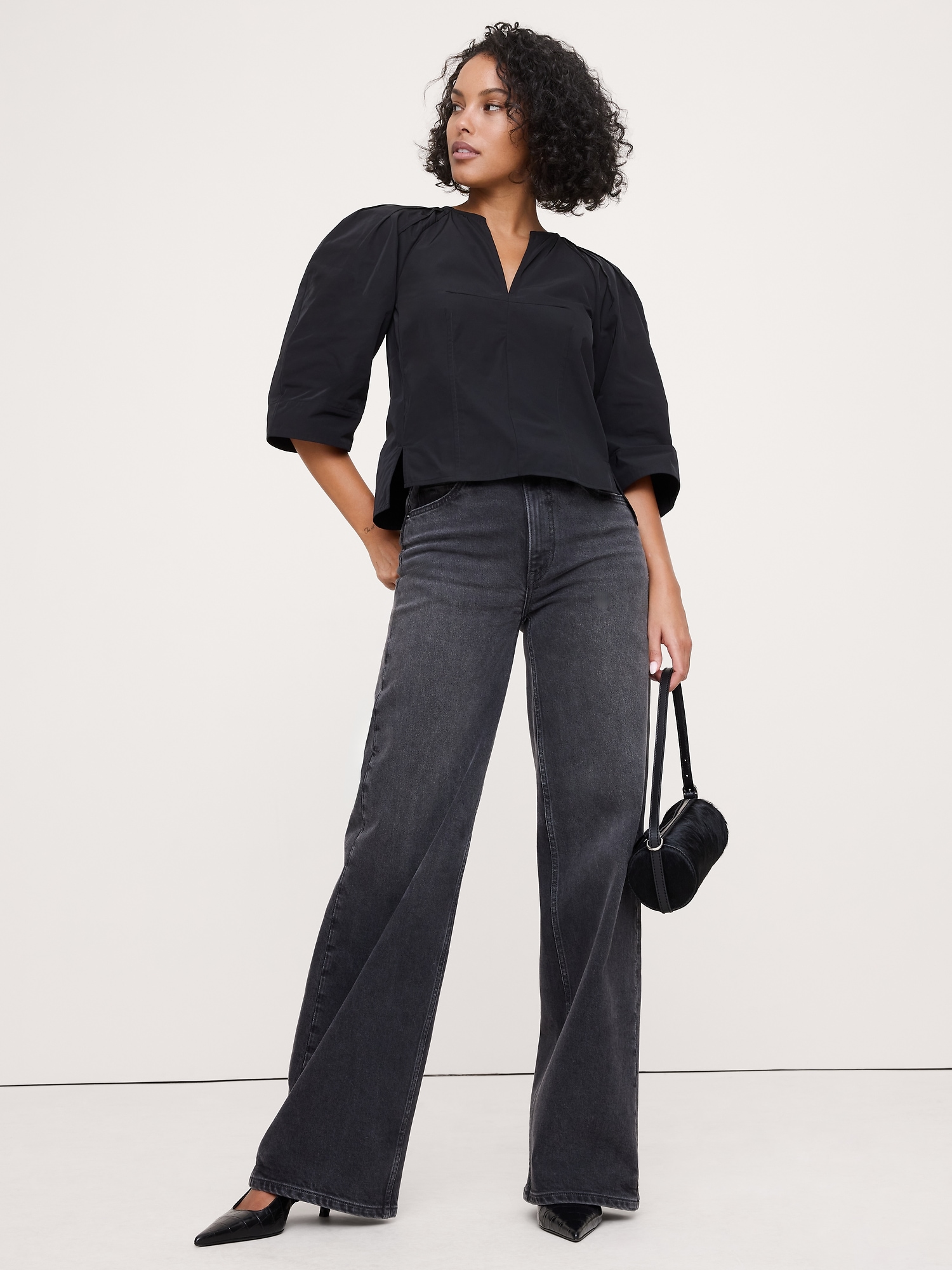 Image number 1 showing, Taffeta Volume-Sleeve Top