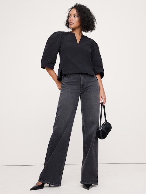 Taffeta Volume-Sleeve Top