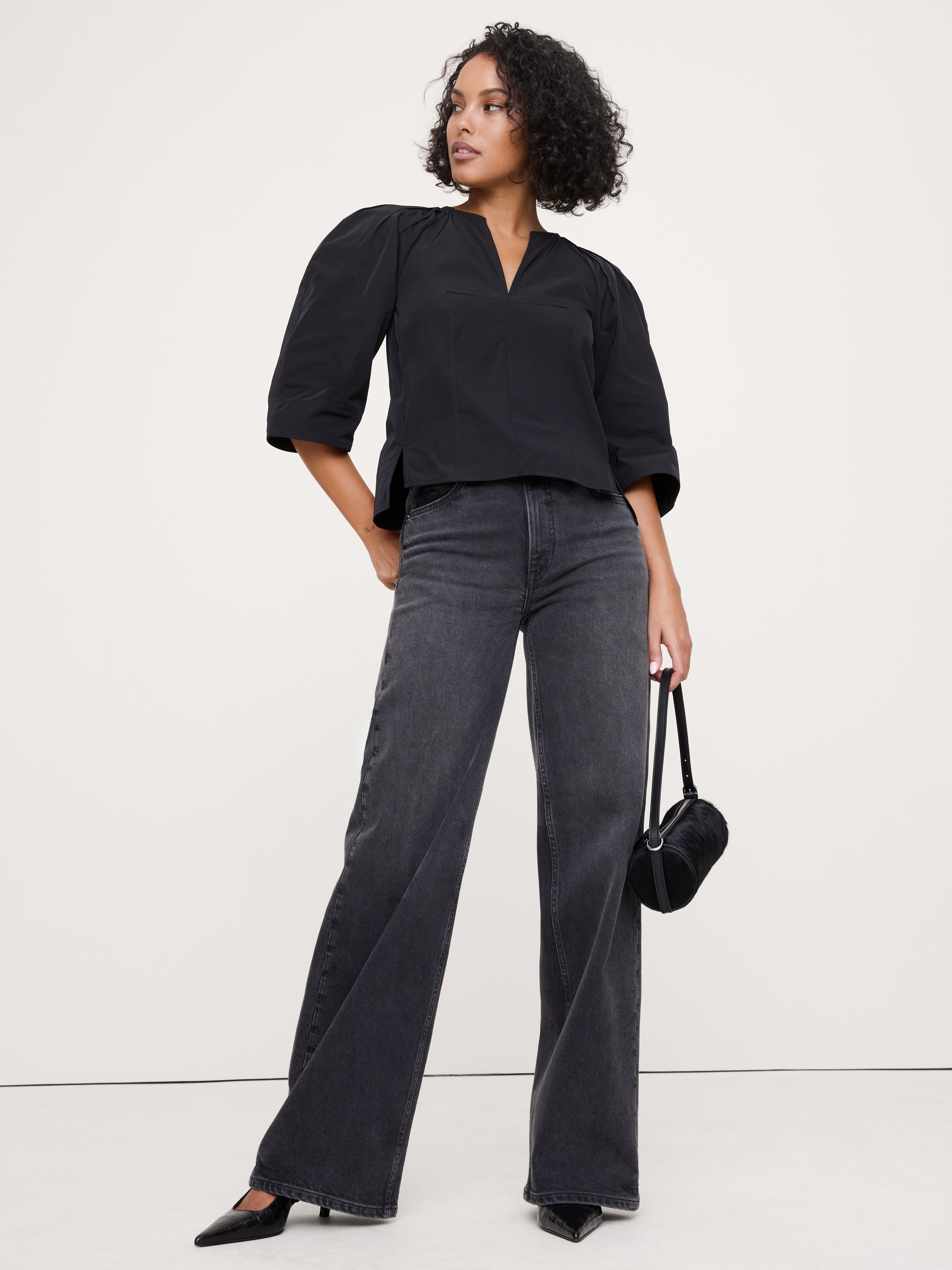Taffeta Volume-Sleeve Top