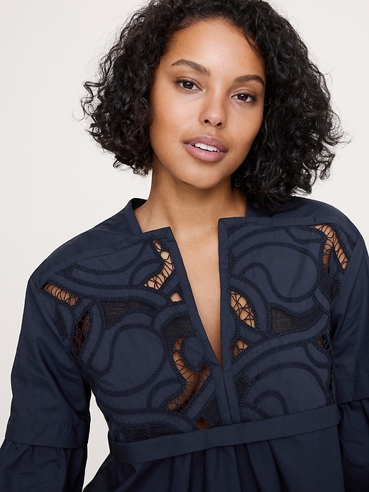 Embroidered Cotton Poplin Popover Top