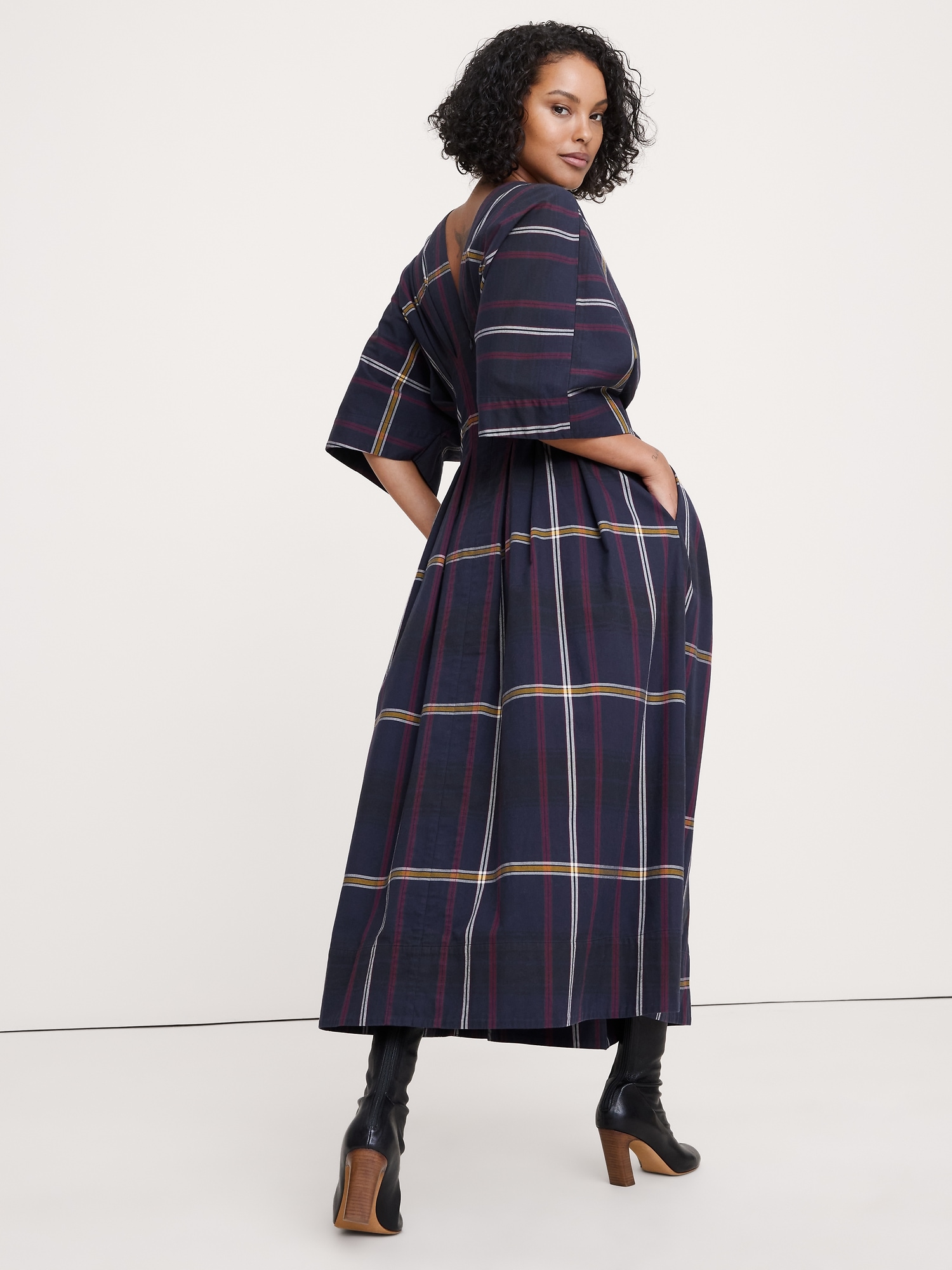 Image number 2 showing, Plaid Pleated Poplin Maxi Dress