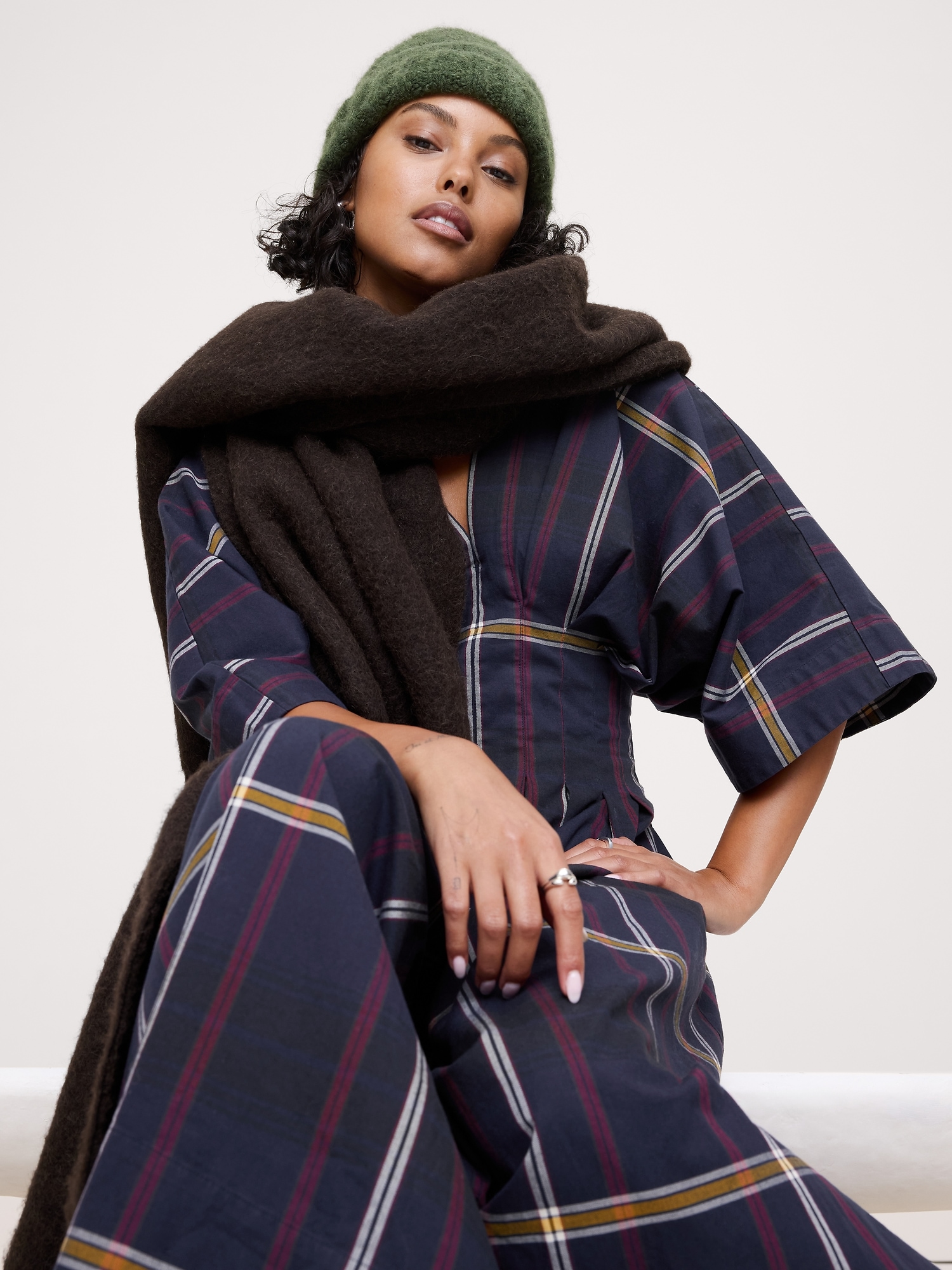 Image number 3 showing, Plaid Pleated Poplin Maxi Dress