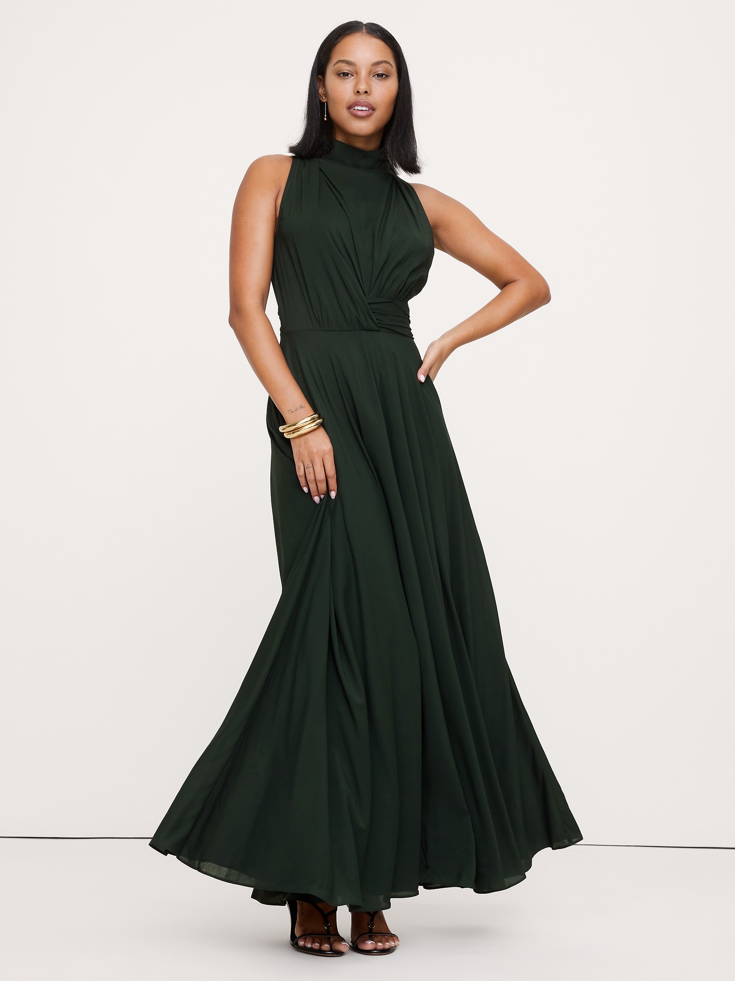 Stretch-Crepe Maxi Dress - Beyond The Pines Green