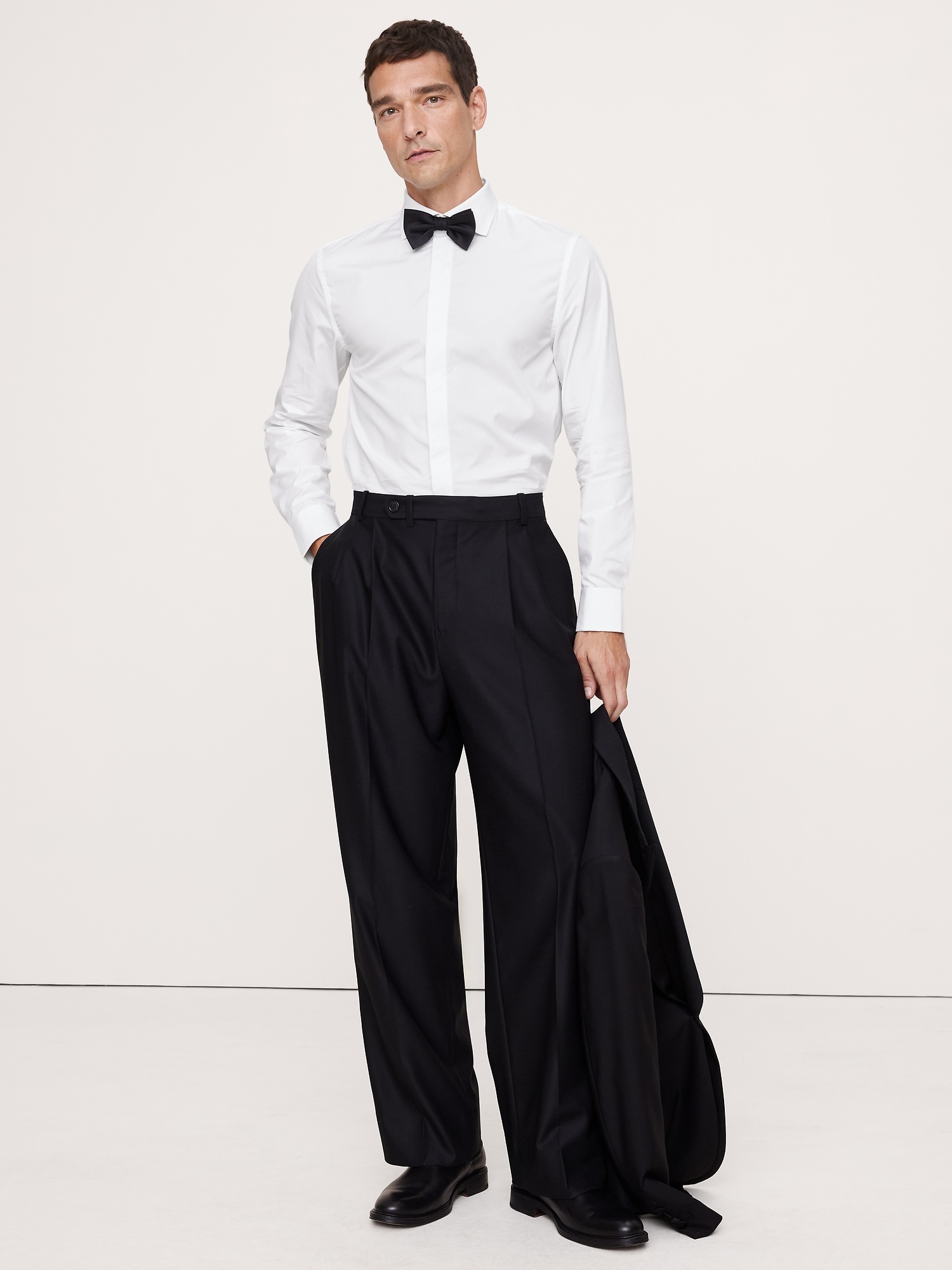 Image number 1 showing, Slim-Fit Cotton Poplin Tuxedo Shirt with Cutaway Collar