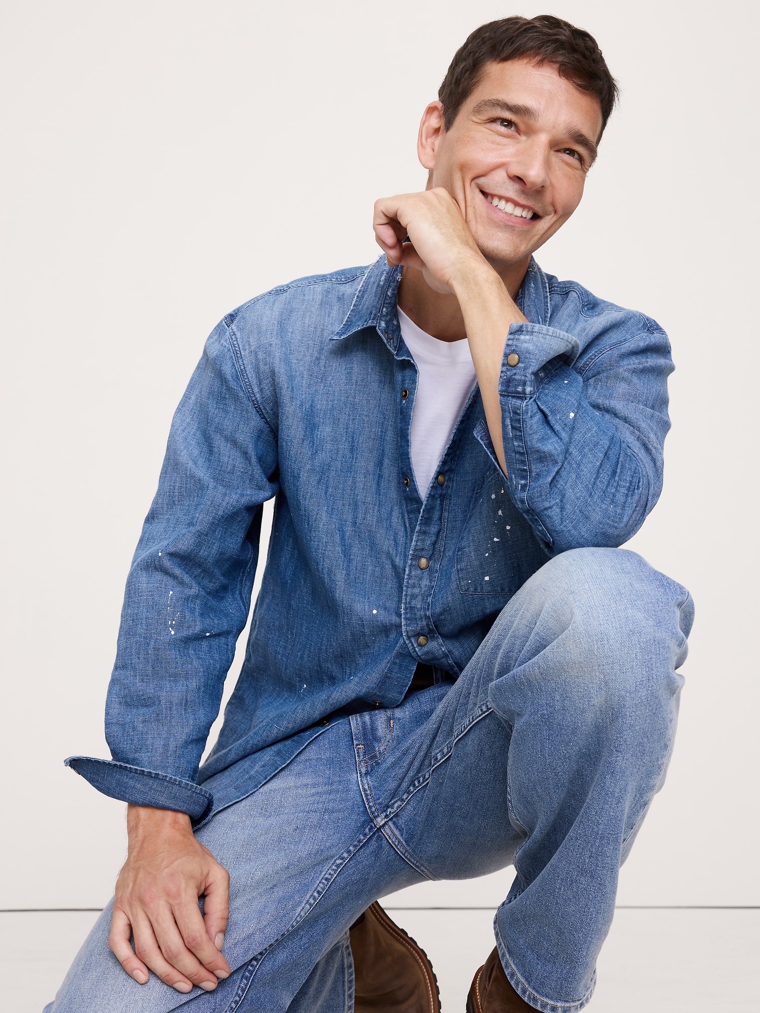 Image number 3 showing, Relaxed-Fit Paint Splatter Cotton-Hemp Chambray Shirt