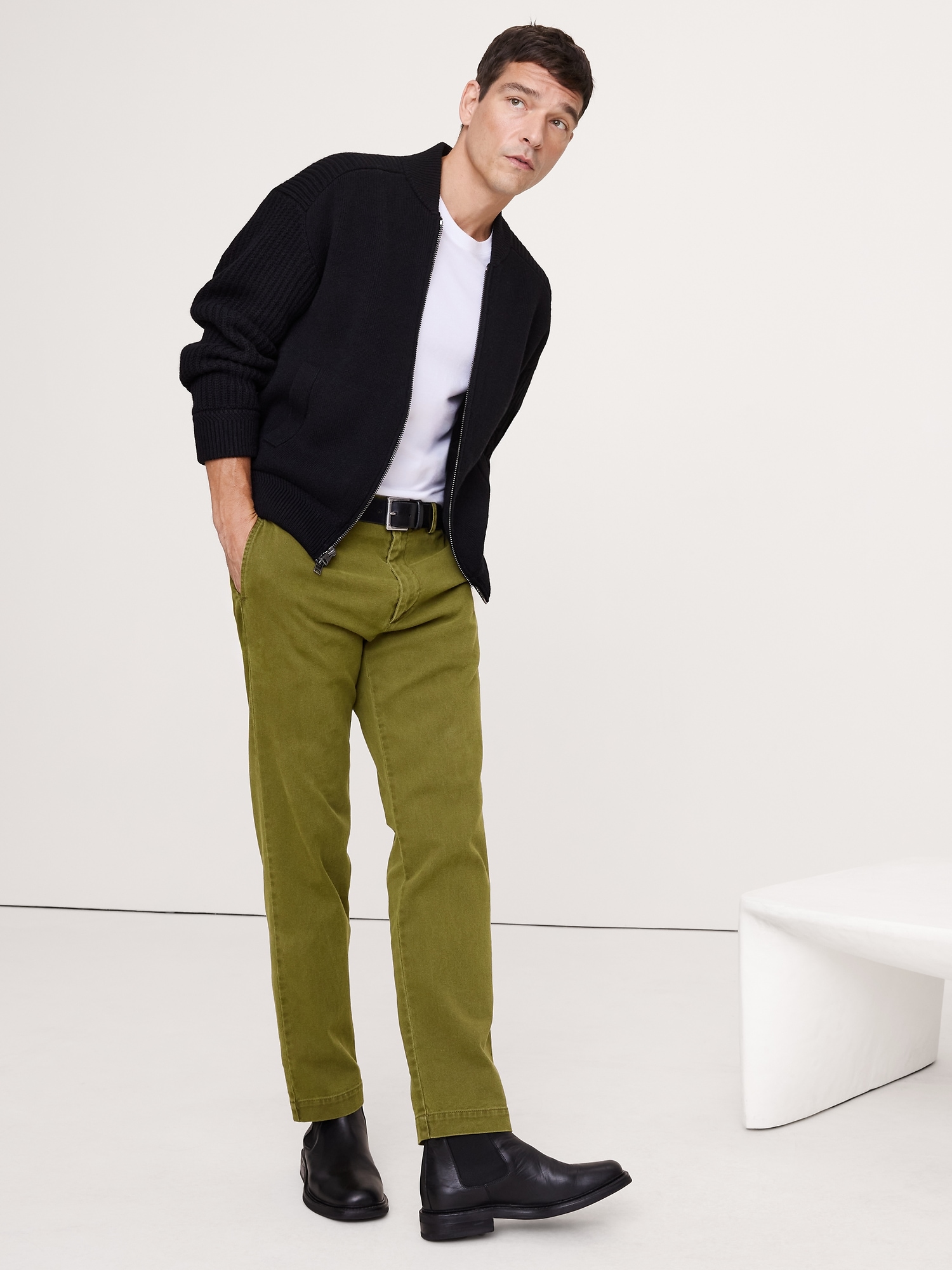 Straight Brushed Italian Chino - Green Mangrove