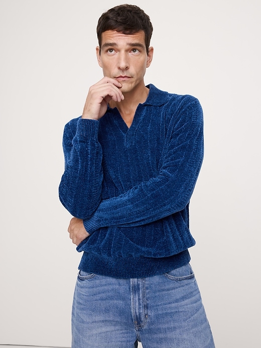 Ribbed Chenille Sweater Polo