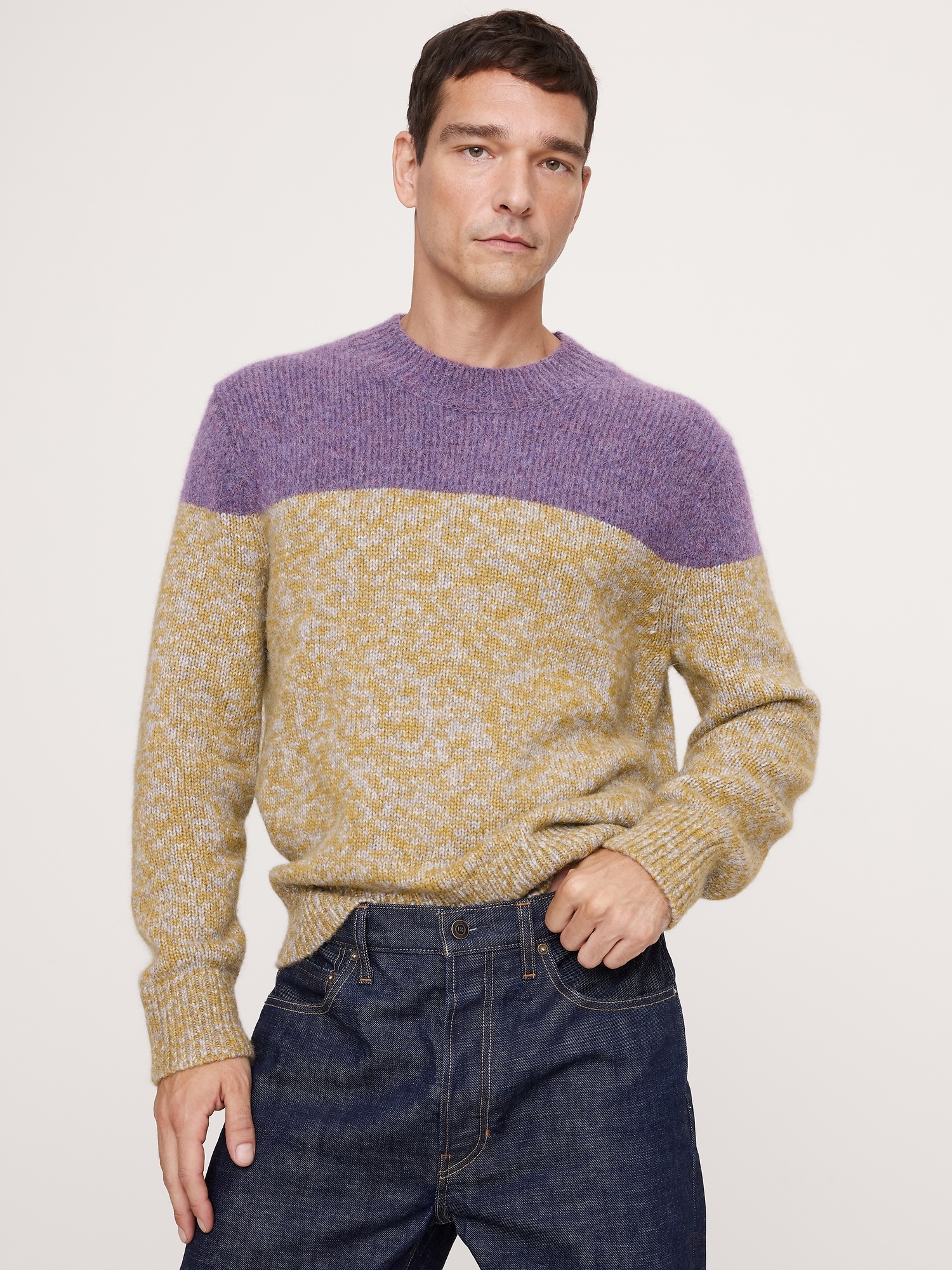 Alpaca-Wool Blend Color-Blocked Sweater - Purple Multi