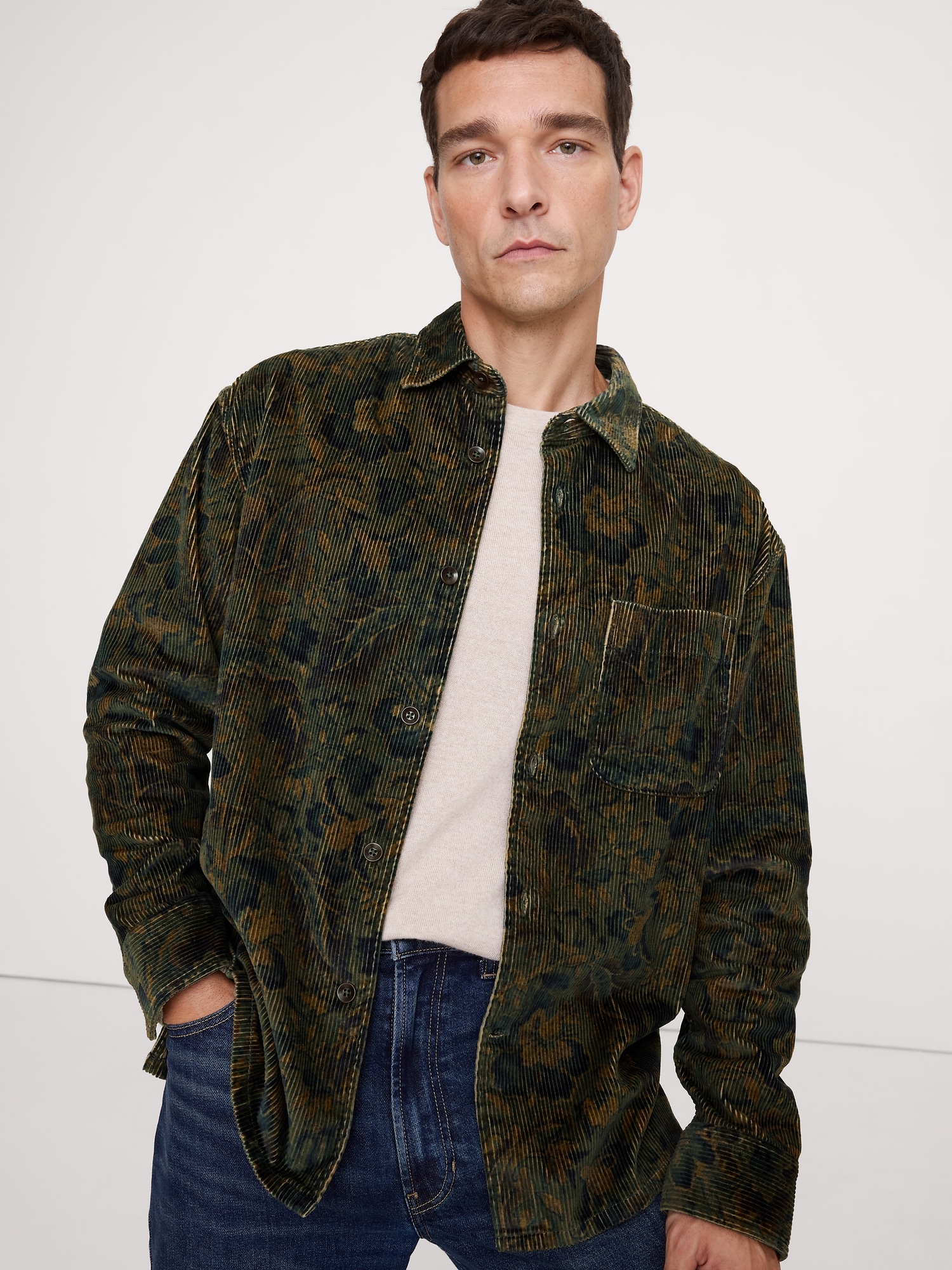 Image number 1 showing, Relaxed-Fit Floral Corduroy Overshirt