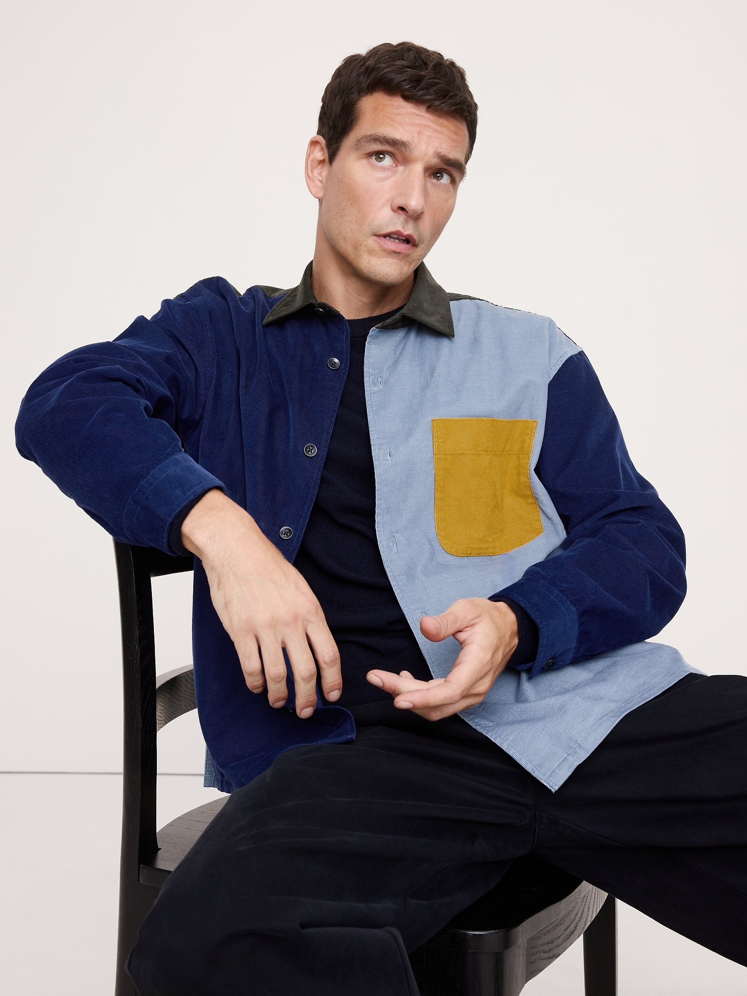 Loose-Fit Colorblock Corduroy Shirt