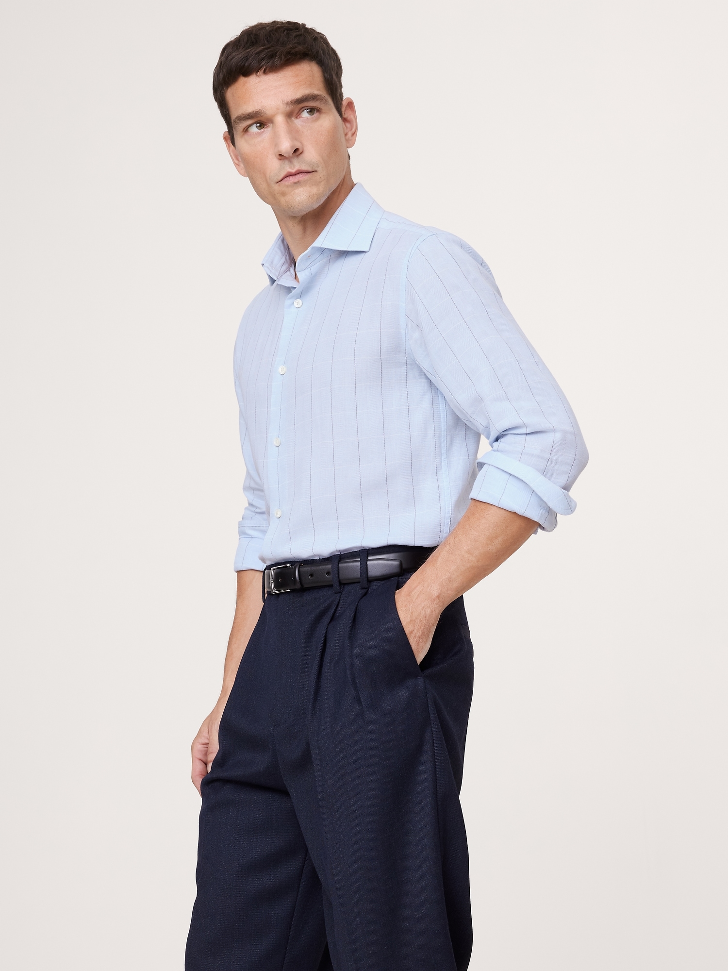 Slim-Fit Cotton-Cashmere Dress Shirt - Light Blue Plaid