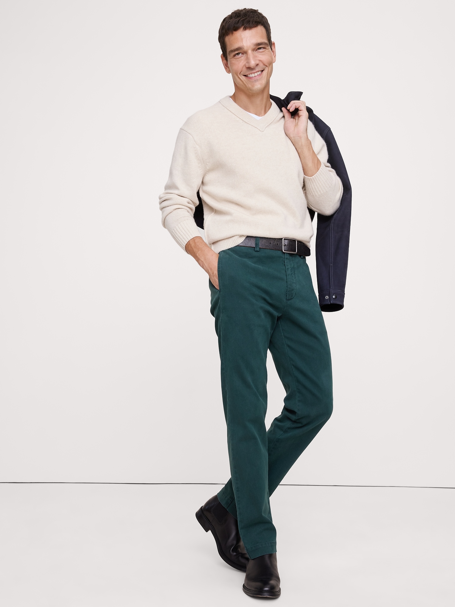 Straight Brushed Italian Chino - Storm Slate Green