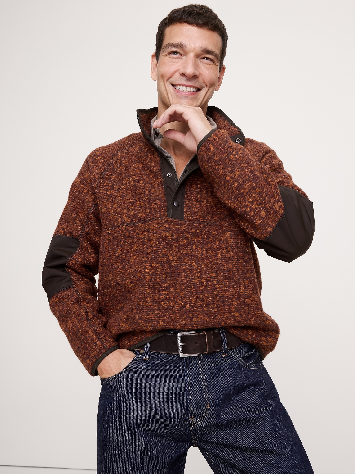 Bouclé Fleece Pullover Sweatshirt - Rust Brown