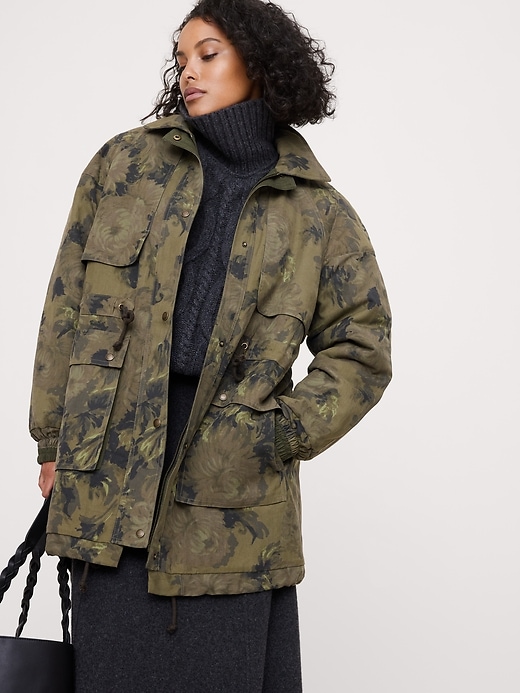 ジャケット・アウター botanical pattern nylon long coat Floral Quilted Parka | Banana Republic