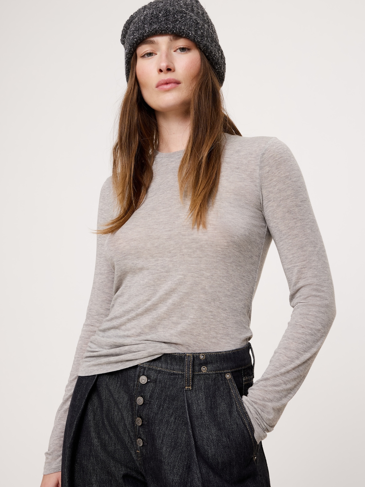 Image number 3 showing, Sheer Lyocell-Wool Long-Sleeve T-Shirt