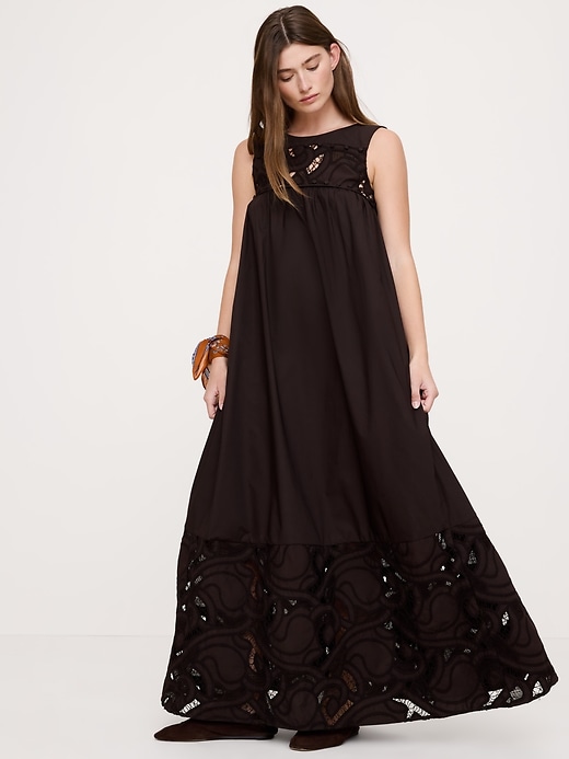 Image number 1 showing, Embroidered Cotton Poplin Maxi Dress