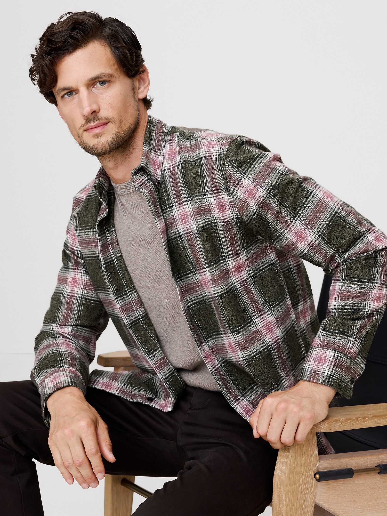 Standard-Fit Flannel Shirt - Pink Plaid