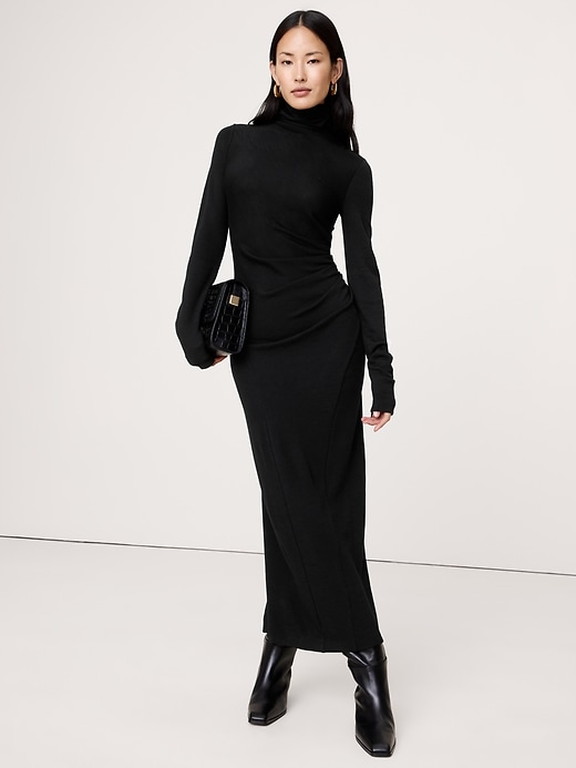 Taffeta Combo Turtleneck Maxi Dress