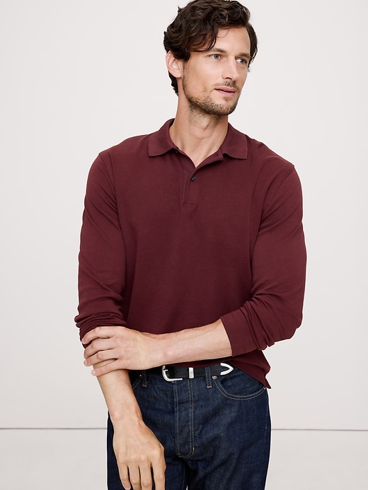 Luxury-Touch Long-Sleeve Polo