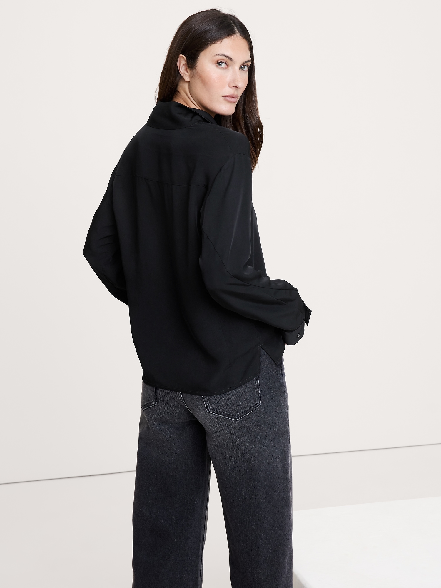 Image number 2 showing, Drapey Twill Asymmetrical Button-Front Blouse