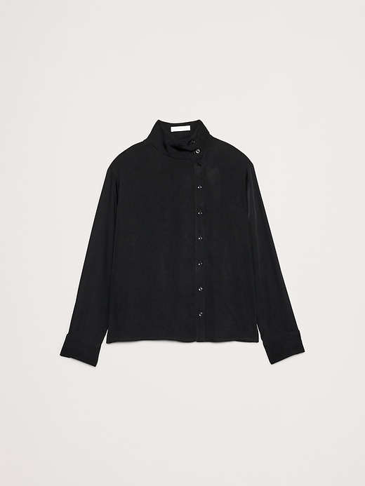 Drapey Twill Asymmetrical Button-Front Blouse | Banana Republic