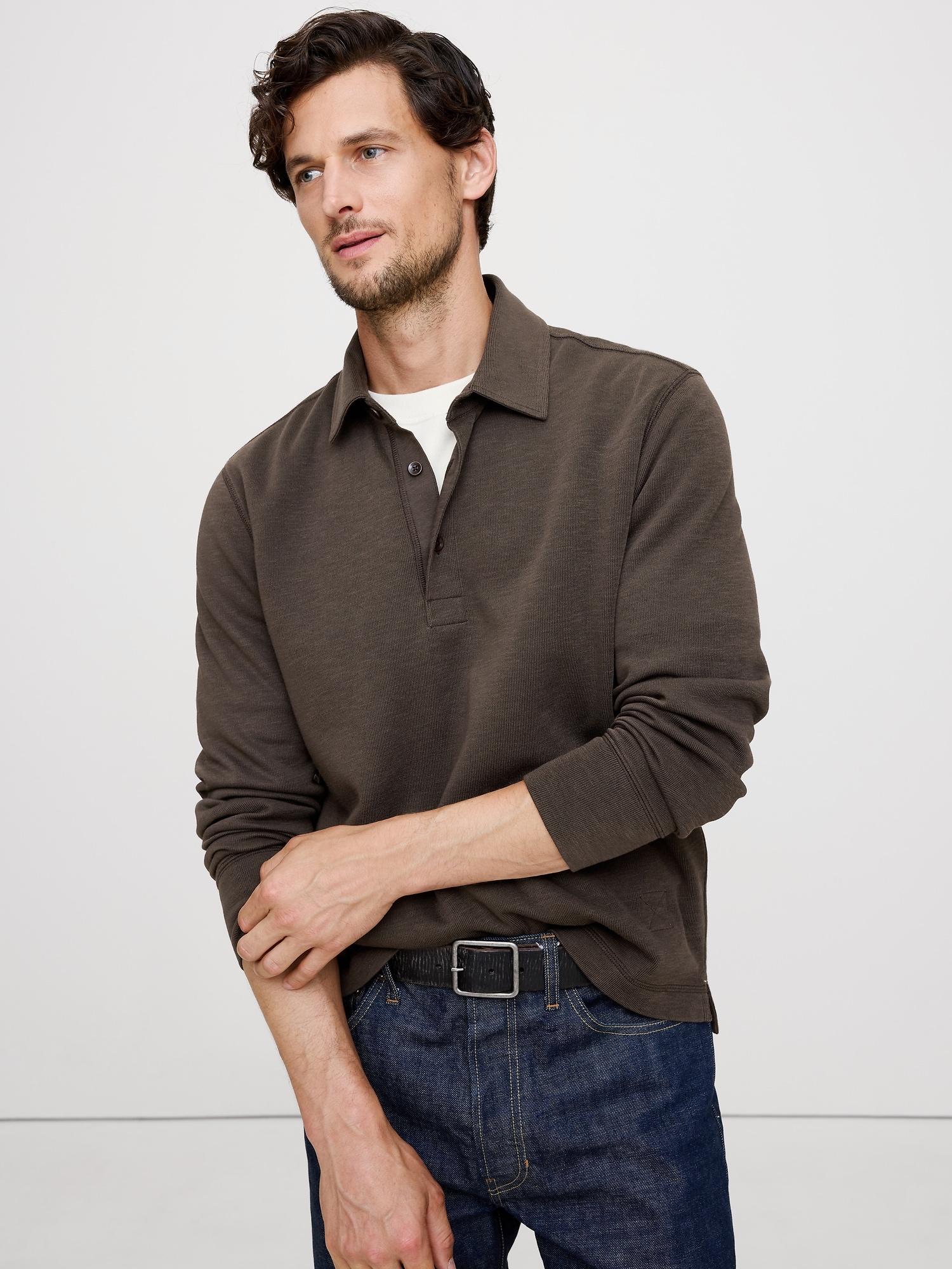 Slub Double-Knit Polo - Brown