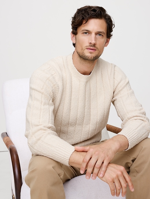 Bouclé Ribbed Crew-Neck Sweater