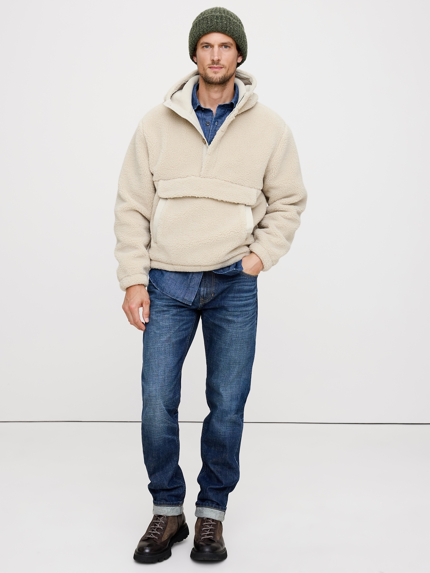Sherpa Hoodie Sweatshirt - Natural Beige