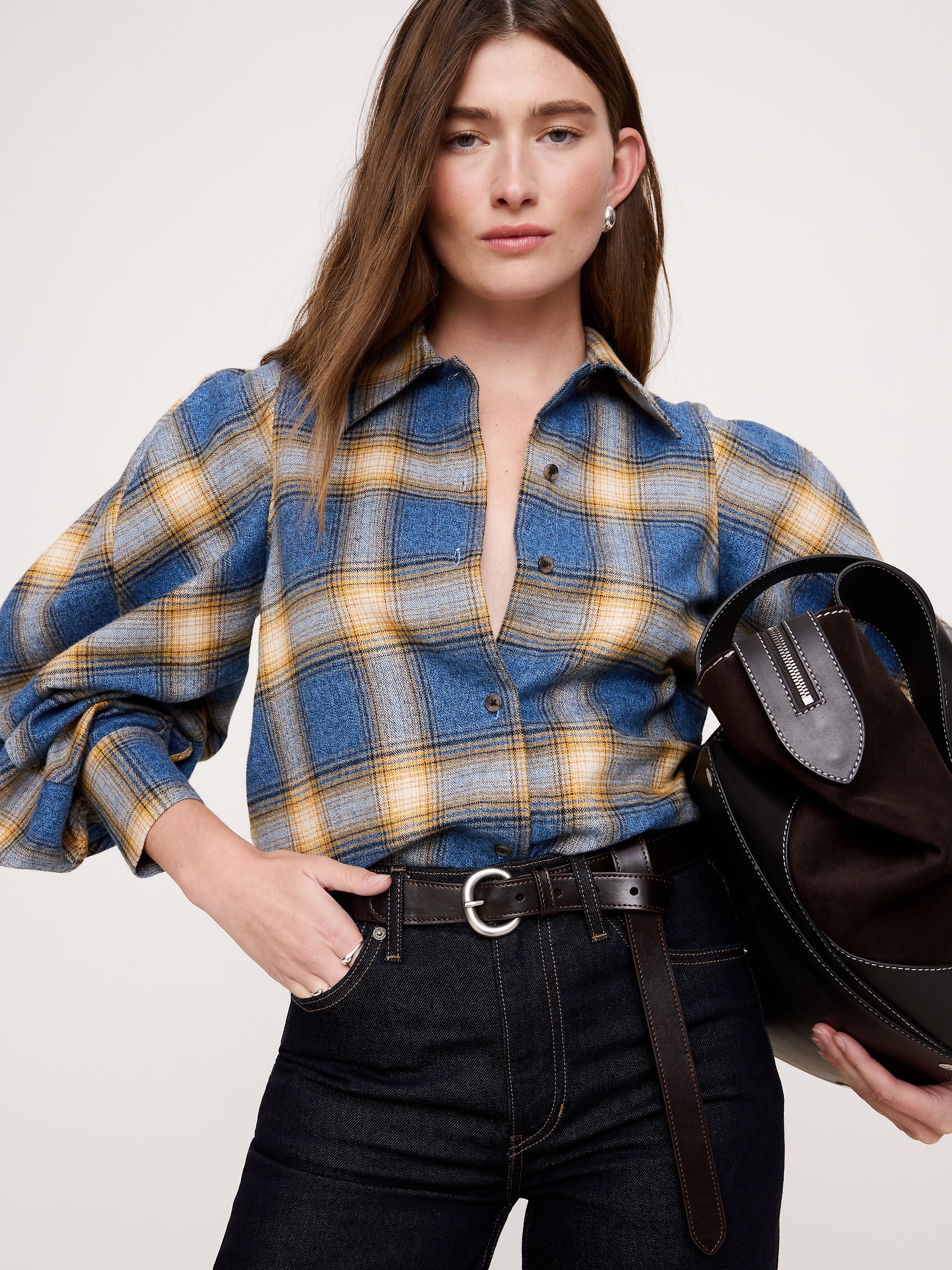 Flannel Volume-Sleeve Shirt