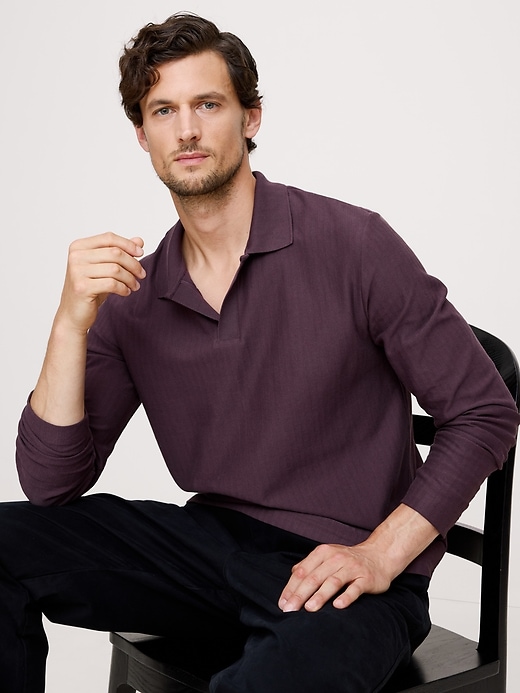 Luxury-Touch Long-Sleeve Polo