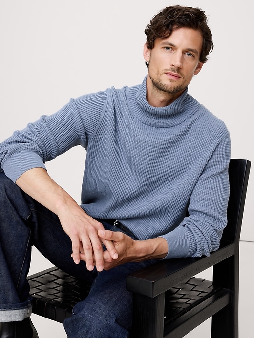 Cotton Thermal-Knit Turtleneck Sweater