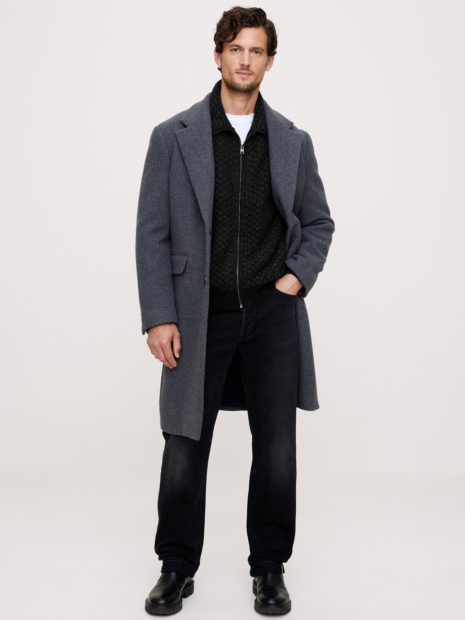 Мужская куртка Banana Republic Checkered Alpaca-Wool Blend Sweater Jacket, цвет: Чёрный разноцветный — фото 3