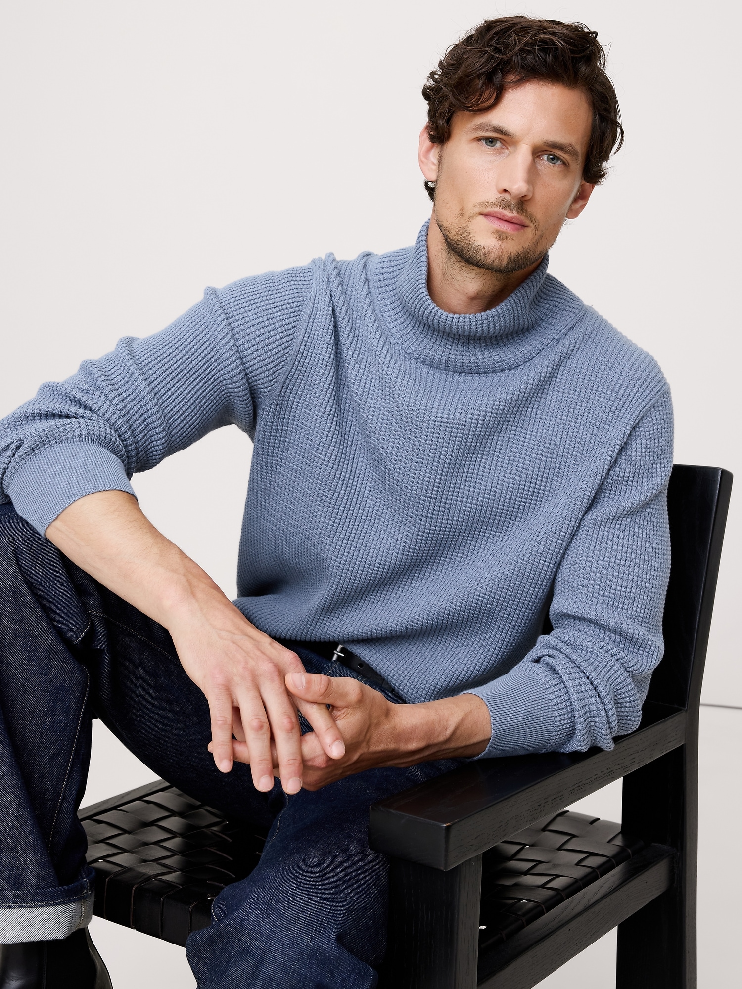 Cotton Thermal-Knit Turtleneck Sweater