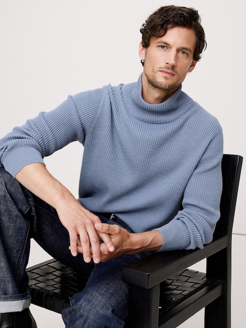 Cotton Thermal-Knit Turtleneck Sweater