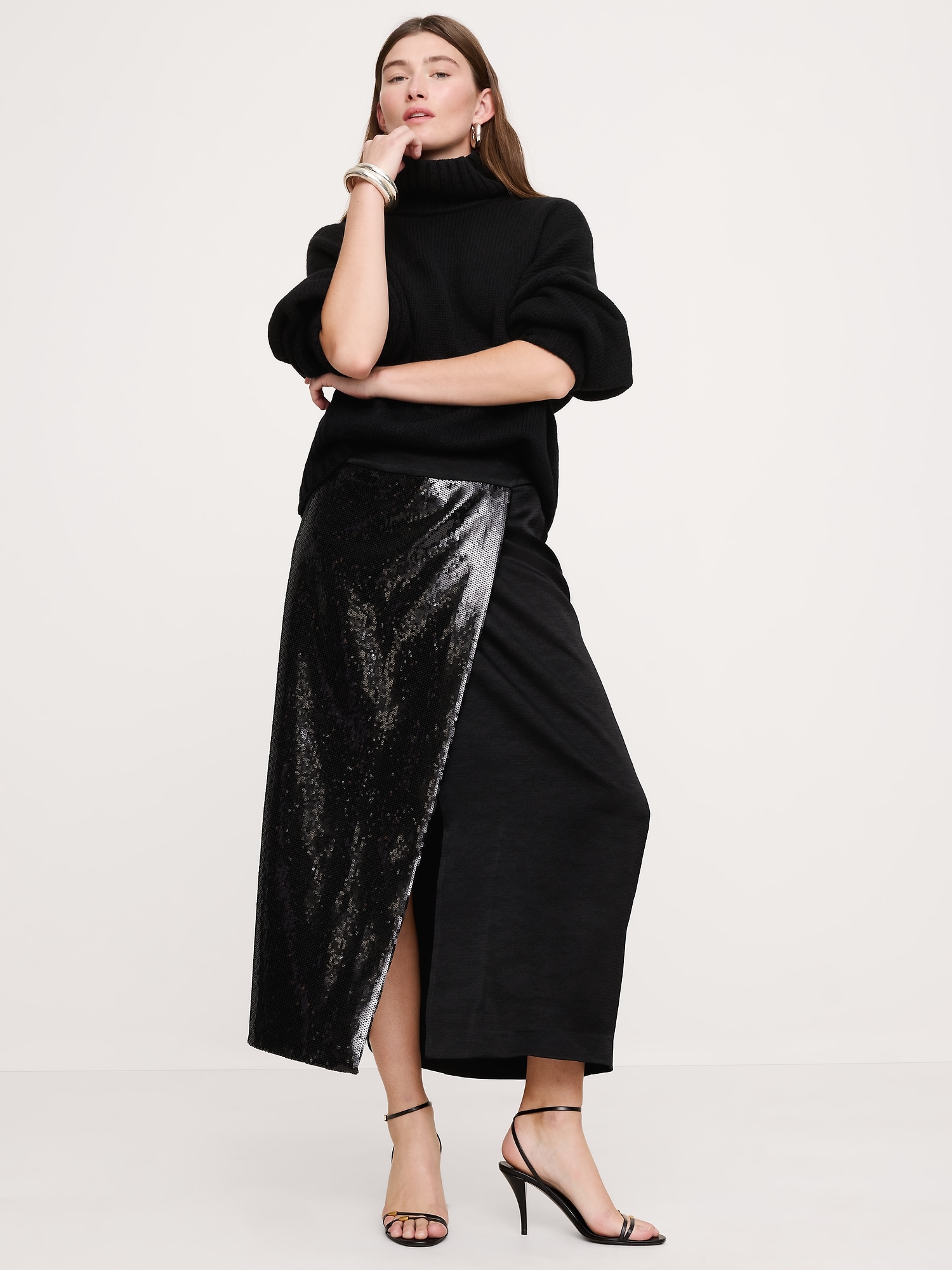 Image number 1 showing, Ponte & Sequin Wrap Skirt