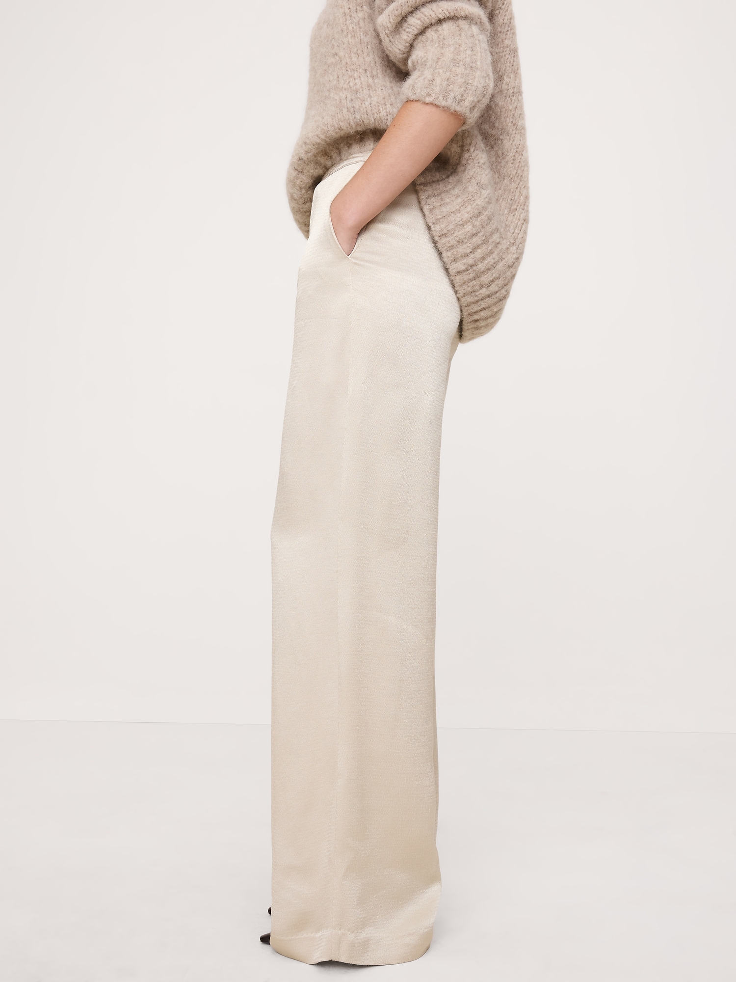 Image number 7 showing, High-Rise Wide-Leg Hammered Satin Palazzo Pant