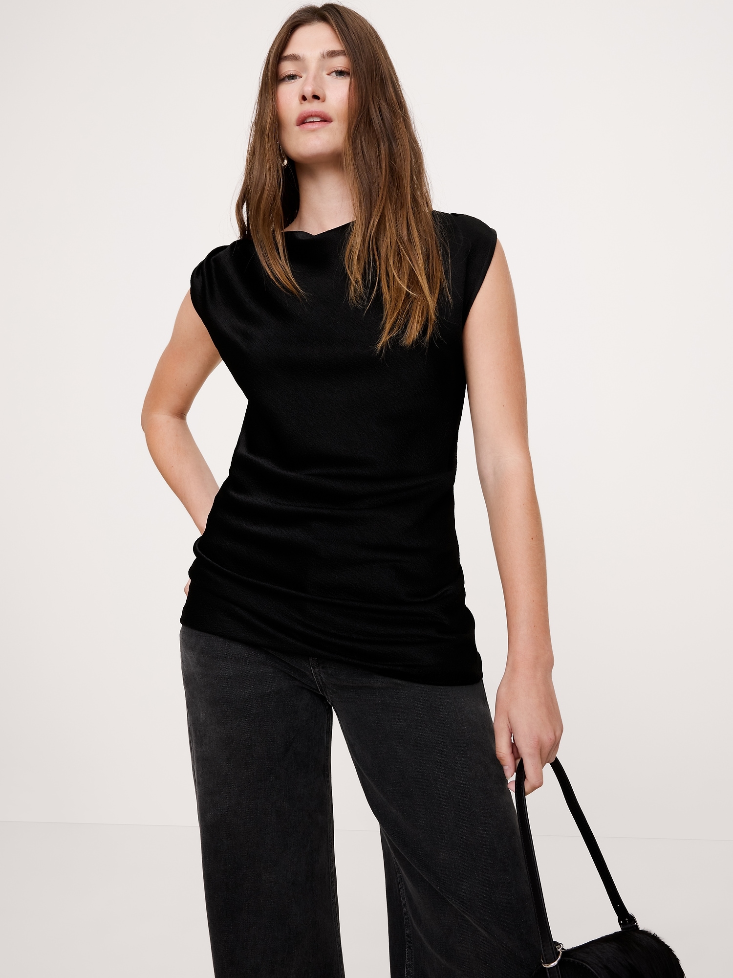 Image number 1 showing, Hammered Satin Draped Top