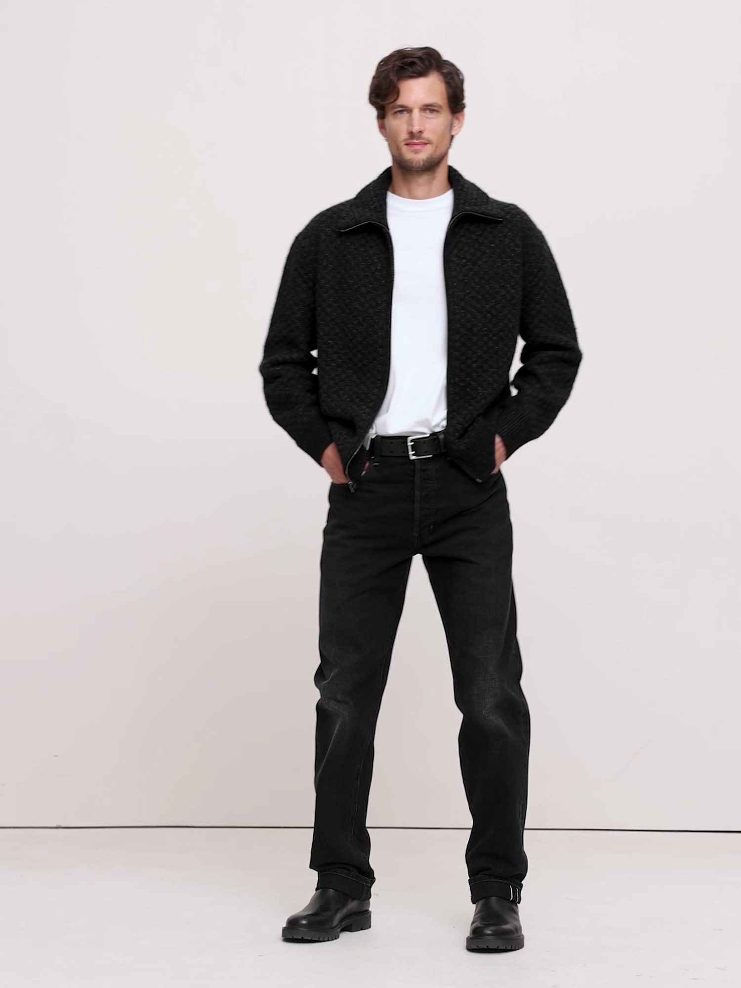 Checkered Alpaca-Wool Blend Sweater Jacket | Banana Republic